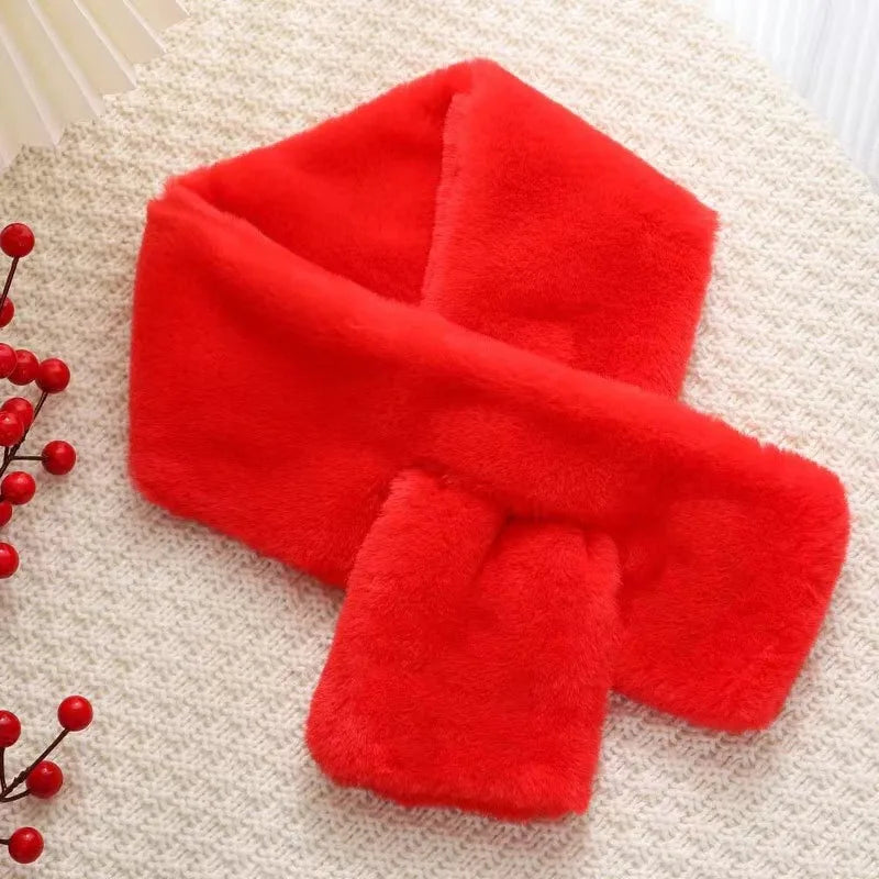Korean Winter Faux Rabbit Fur Scarf Women Girls Scarf Soft Plush Scarves Solid Color Neck Collar Warmer Stuff Christma Gift
