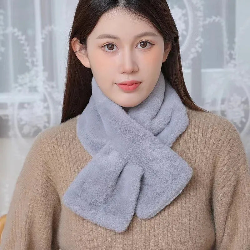 Korean Winter Faux Rabbit Fur Scarf Women Girls Scarf Soft Plush Scarves Solid Color Neck Collar Warmer Stuff Christma Gift