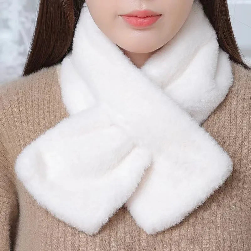 Korean Winter Faux Rabbit Fur Scarf Women Girls Scarf Soft Plush Scarves Solid Color Neck Collar Warmer Stuff Christma Gift