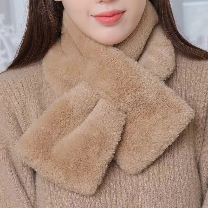 Korean Winter Faux Rabbit Fur Scarf Women Girls Scarf Soft Plush Scarves Solid Color Neck Collar Warmer Stuff Christma Gift